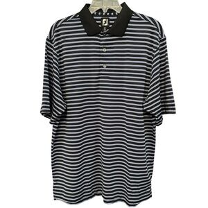 FootJoy Men’s Large Golf Polo Shirt Black Blue White Striped Stretch